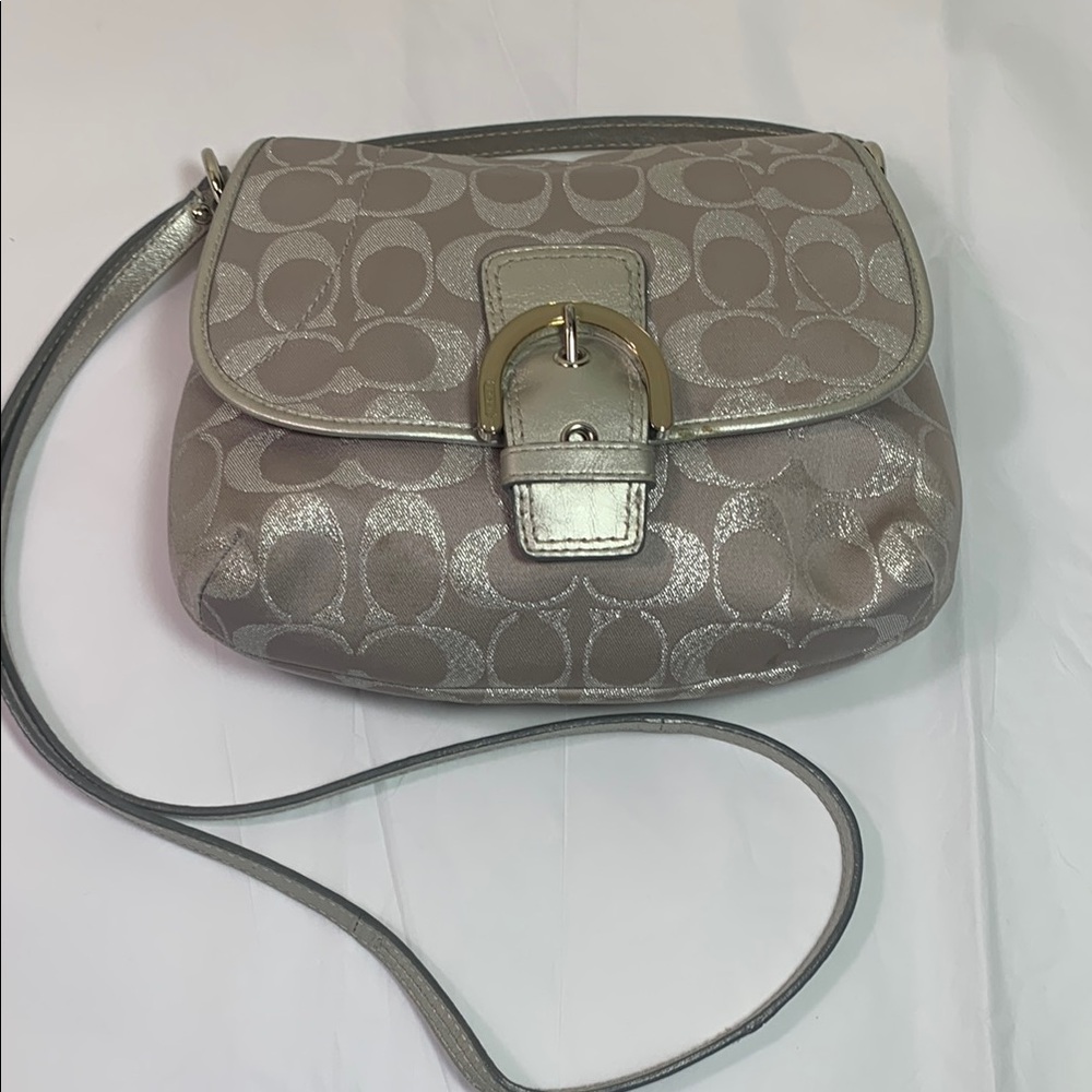Coach Silver Metallic Signature Handbag